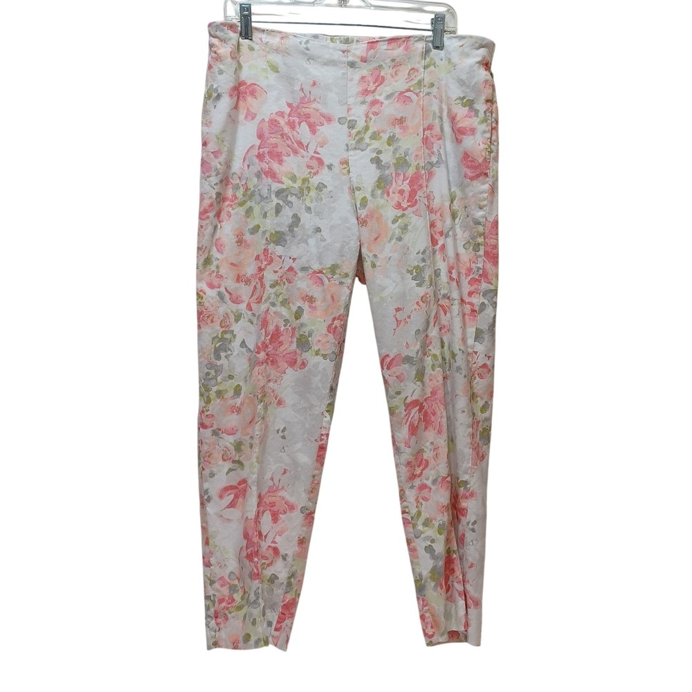 J Jill Womens Large Tall Linen Blend Floral Pants Cottage Feminine Resort Spring